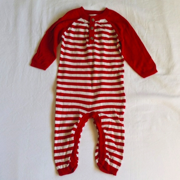 cherokee red & white striped cotton knit sweater jumpsuit 9 months baby unisex - Picture 1 of 6